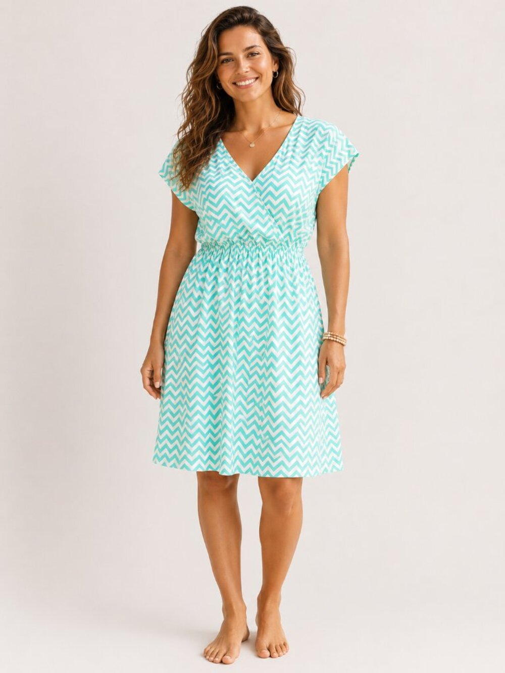 Espresso Mint Chevron Print Faux Wrap Dress Women's Size Medium